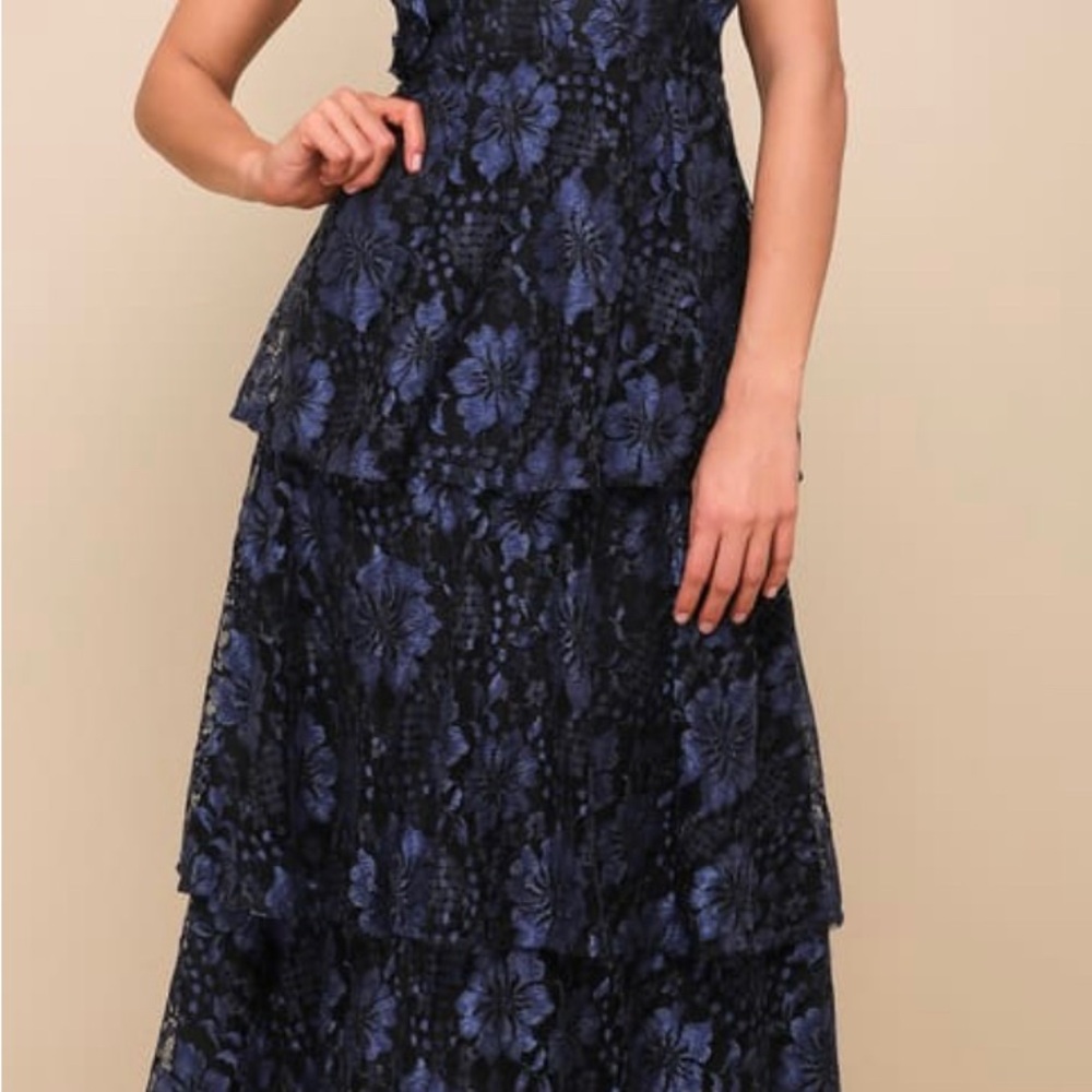 Elegant Black and Blue Floral Dress